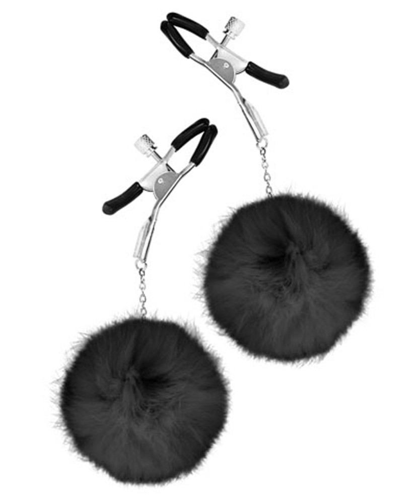 Pinces à seins pression réglable pompons noirs 